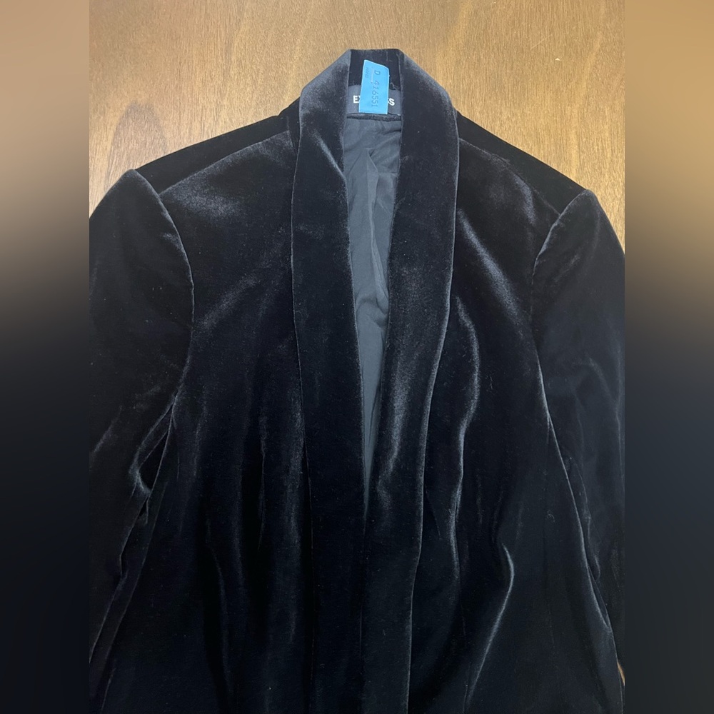Sold* Express Women's Black Velvet Blazer Jacket Cinch Sleeve Open Front Small - Picture 7 of 13